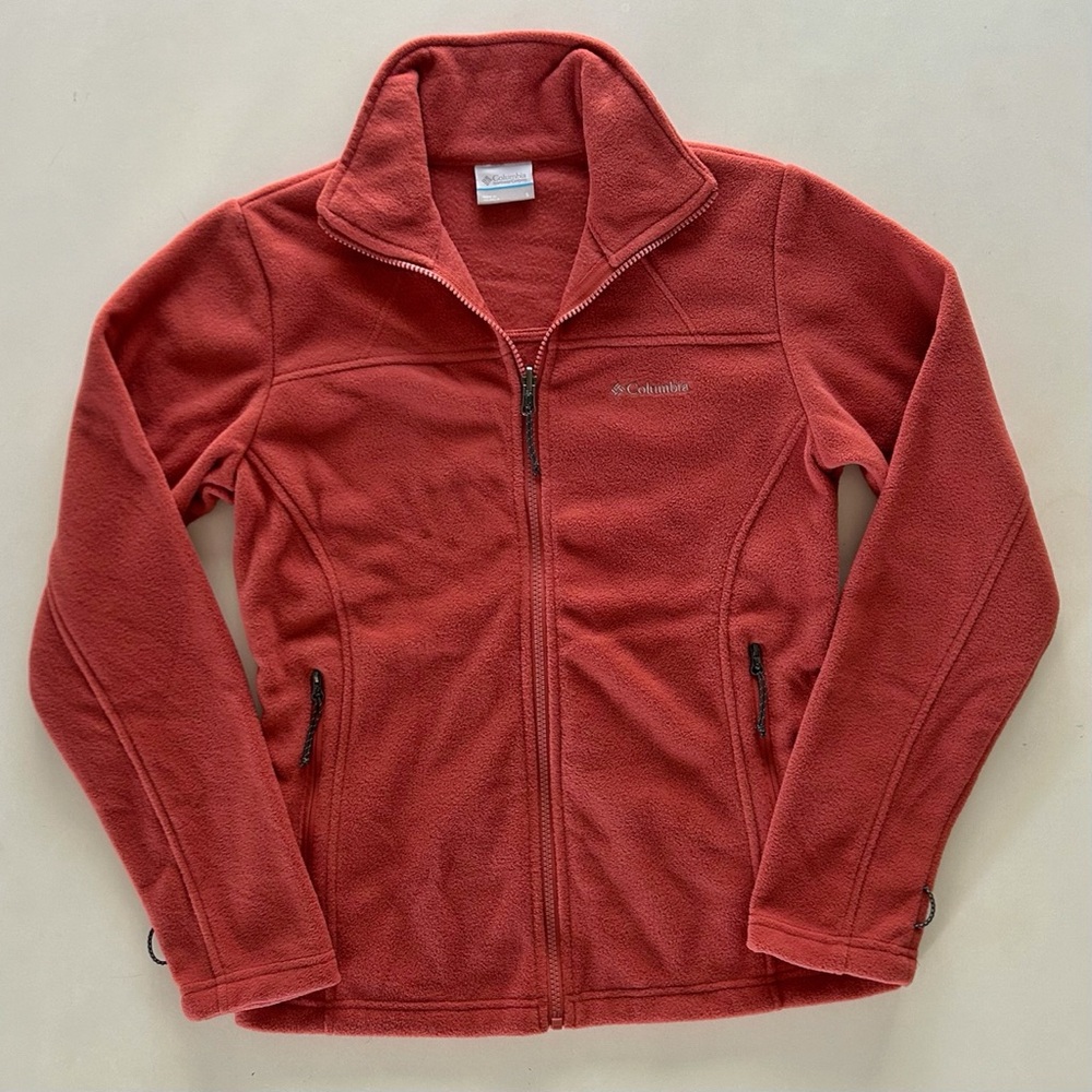 Columbia Dark Salmon Full Zip Fleece Jacket Collared Size S Spring Layer
